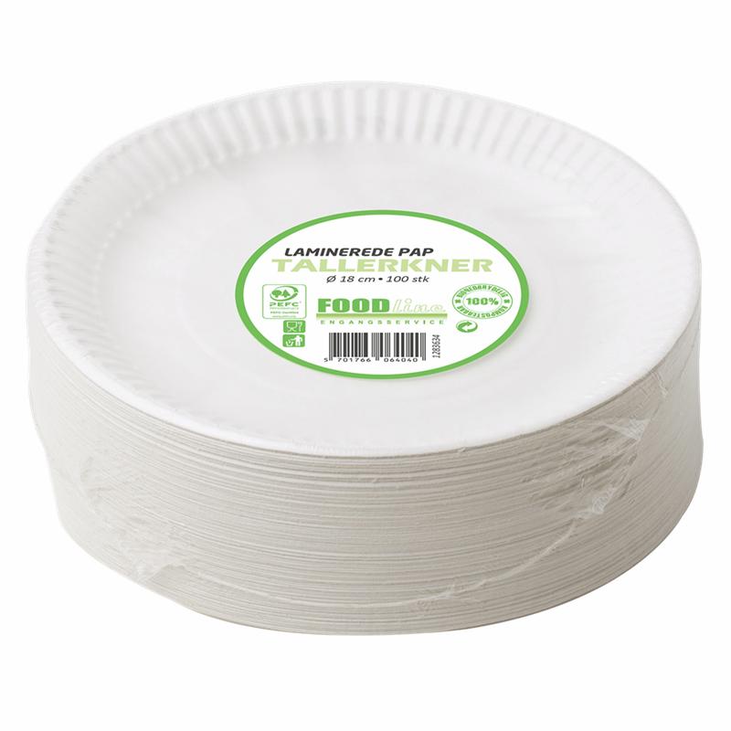 FoodLine Tallerken Lamineret Pap Hvid 18 cm 